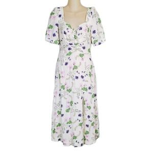 Favorite Daughter White Floral Midi Dress with Purple and Green Accents